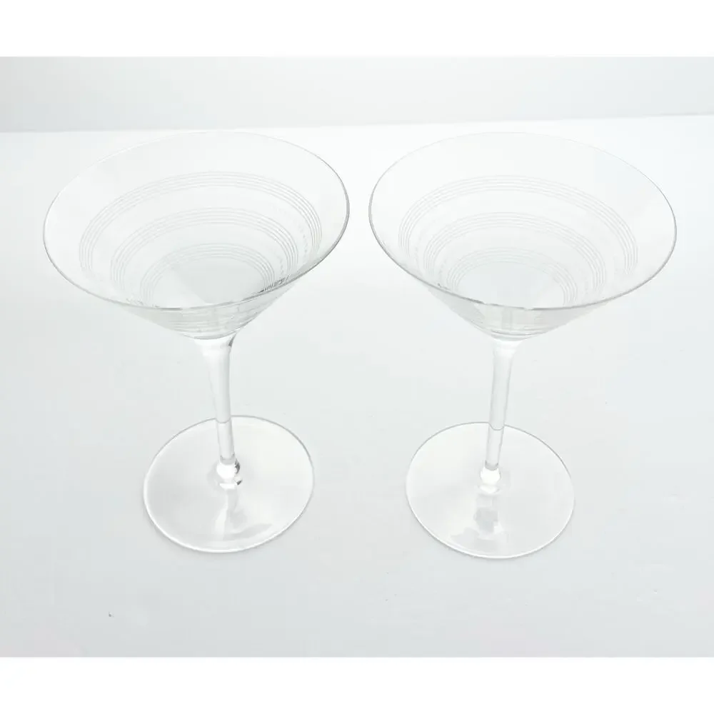 Contemporary Pair of Martini Glasses 6 3/4” 8oz Reached Banded Stripes & Dots